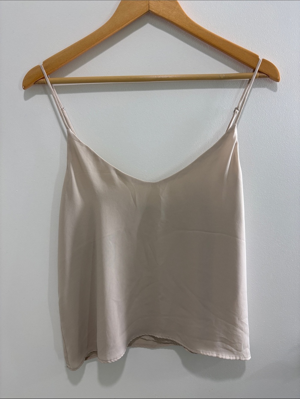 Satin Spaghetti Strap Cami in Light Beige